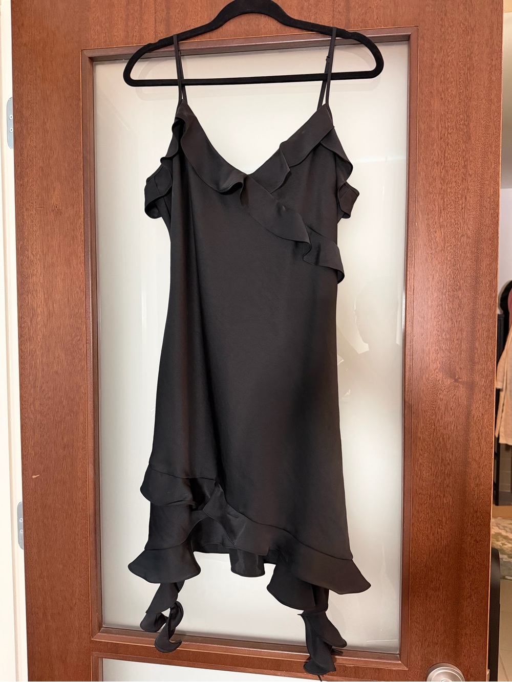 Wilfred Black Asymmetrical Ruffle Slip Dress